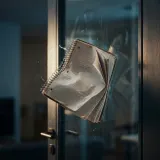 Notepad Thrown Against Glass Door sound effect artwork