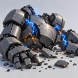 Stylized thumbnail for Large Metallic Robot Crash with Electrical Zaps